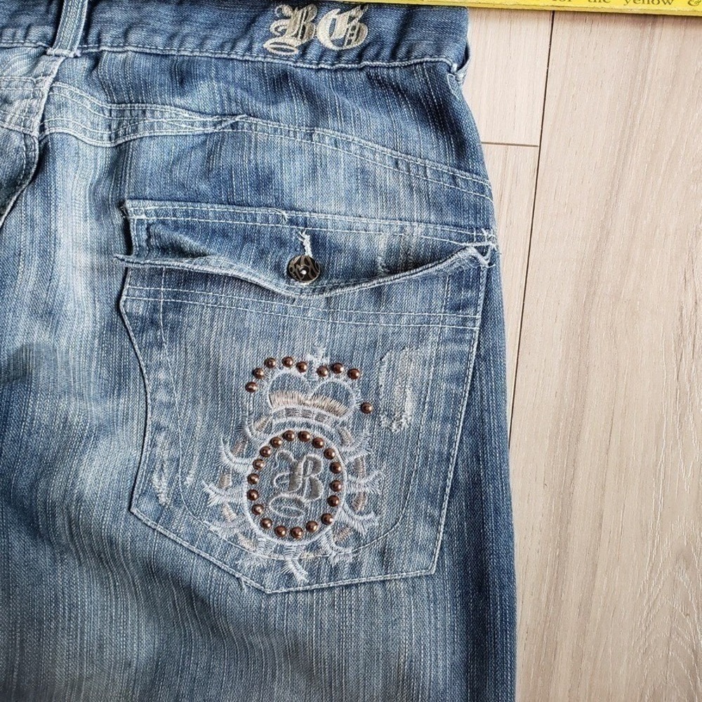 Blue Gear Jeans Mens 36x32 Embroidered Flap Pocket Stitched Dark Wash